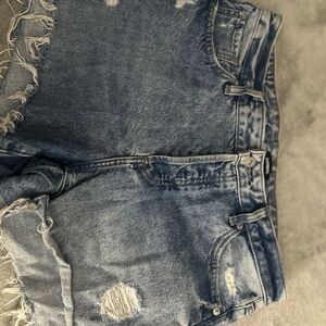 Express Frayed Hem Blue Denim Shorts